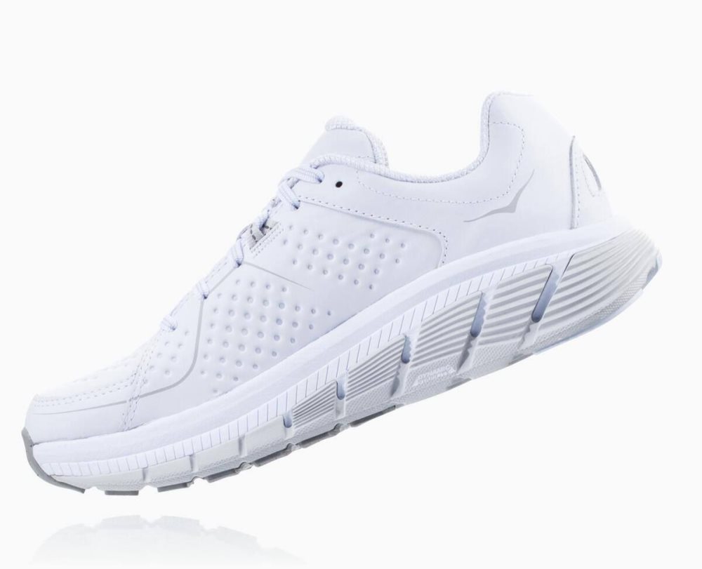 White Hoka Gaviota Leather Wide | 75162WETR